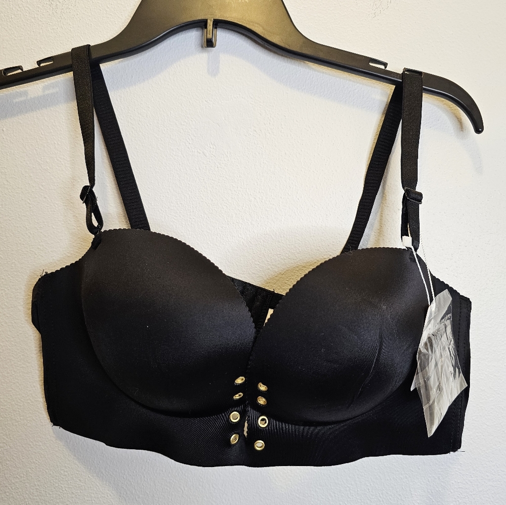 NWT FallSweet front lace up black bra Size 38C
